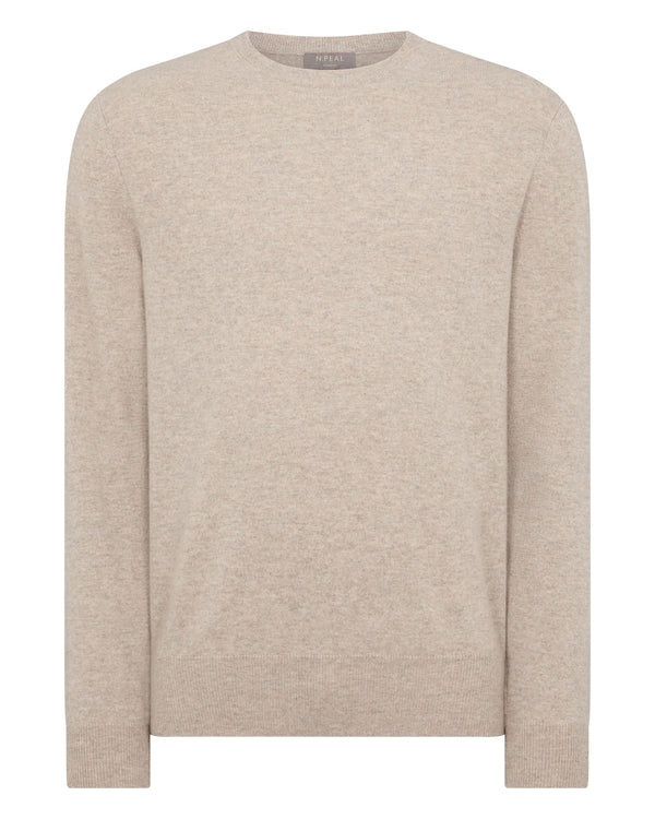 N.peal Men's Oxford Round Neck Cashmere Sweater In Oatmeal Brown