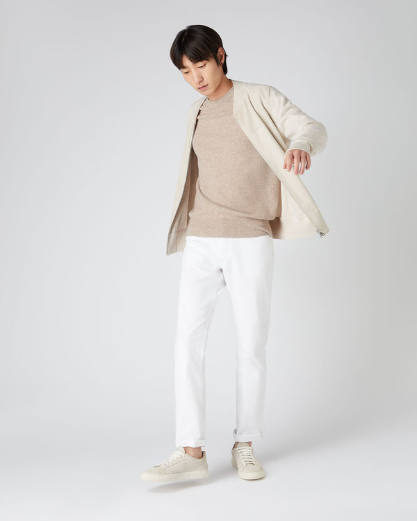 N.peal Men's Oxford Round Neck Cashmere Sweater In Oatmeal Brown