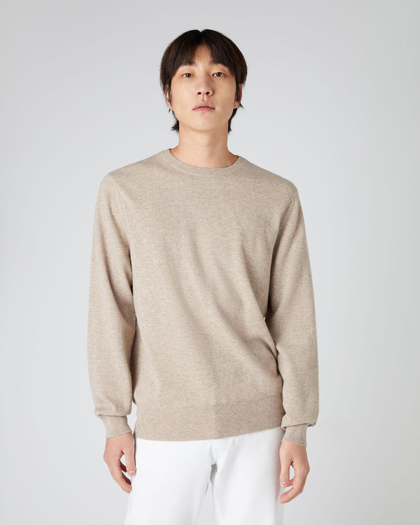 n.peal Men's Oxford Round Neck Cashmere Sweater In Oatmeal Brown