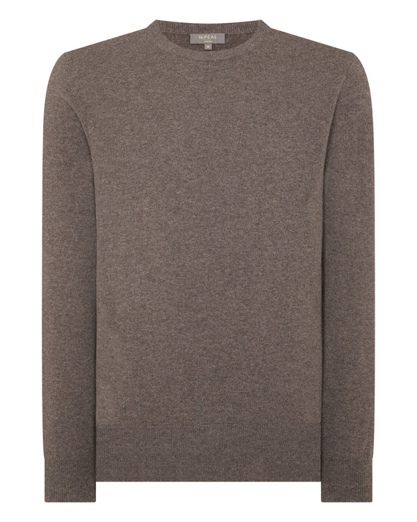 N.peal Men's Oxford Round Neck Cashmere Sweater In Otter Brown