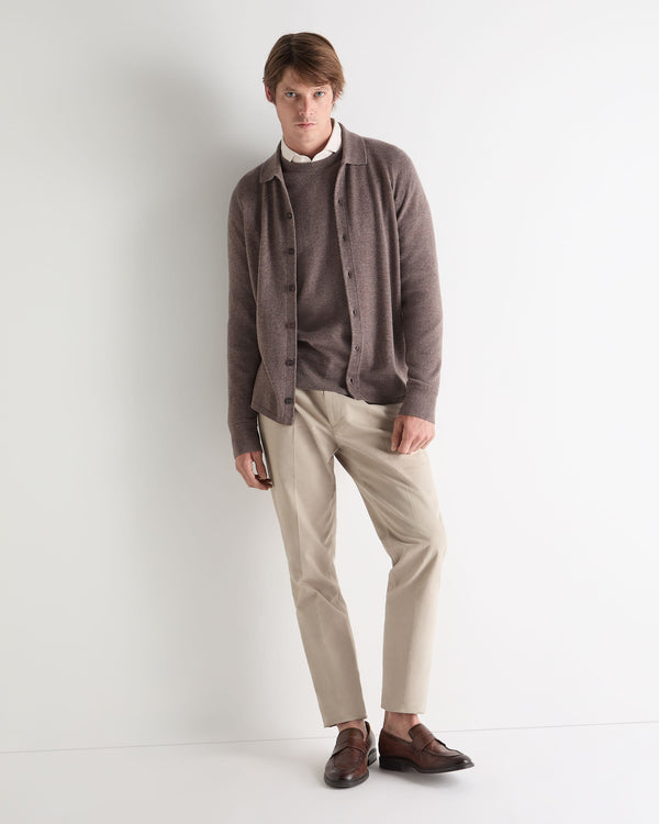 N.peal Men's Oxford Round Neck Cashmere Sweater In Otter Brown