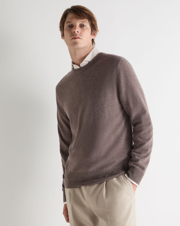 n.peal Men's Oxford Round Neck Cashmere Sweater In Otter Brown