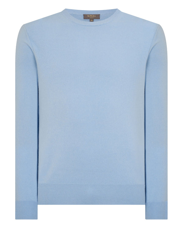 N.peal Men's Oxford Round Neck Cashmere Sweater In Sea Mist Blue