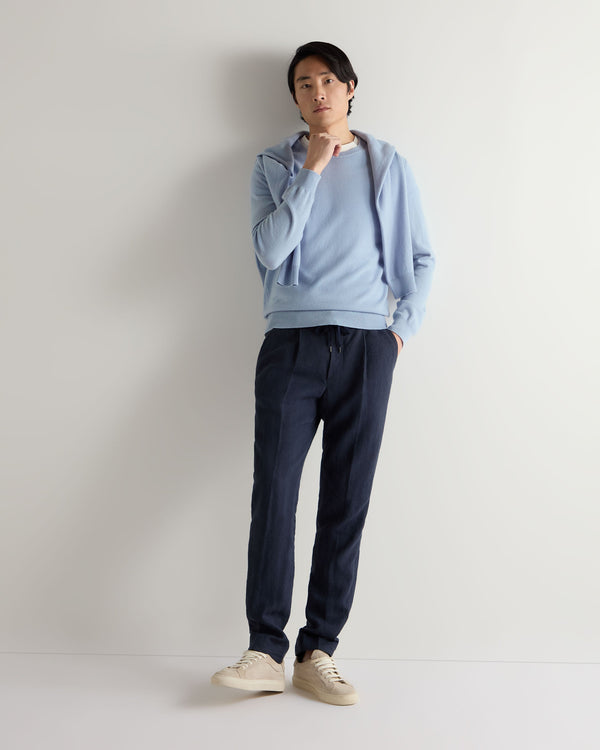 N.peal Men's Oxford Round Neck Cashmere Sweater In Sea Mist Blue