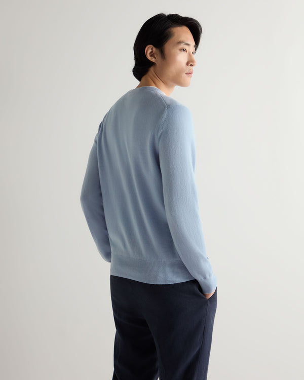 N.peal Men's Oxford Round Neck Cashmere Sweater In Sea Mist Blue