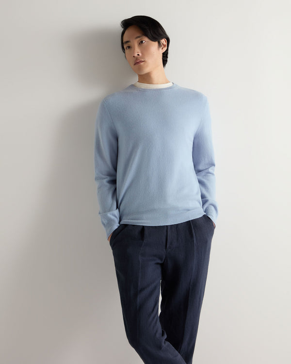 n.peal Men's Oxford Round Neck Cashmere Sweater In Sea Mist Blue