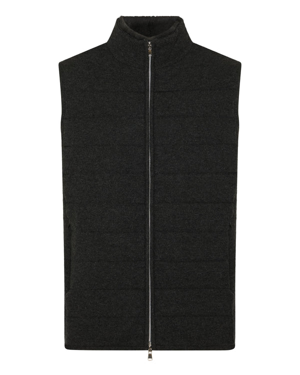 N.peal Men's Padded Fur Trim Cashmere Gilet In Deep Charcoal Grey