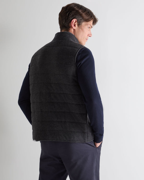 N.peal Men's Padded Fur Trim Cashmere Gilet In Deep Charcoal Grey