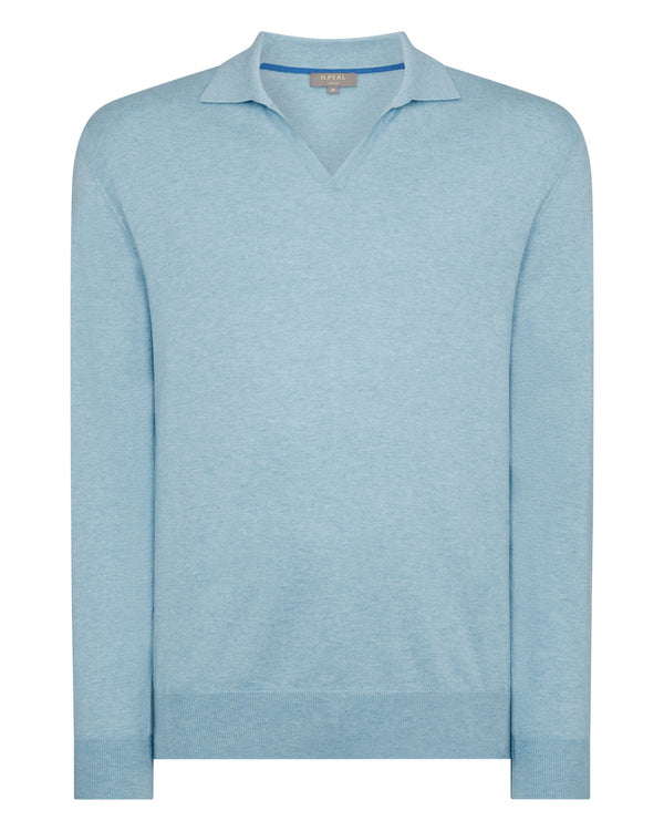 N.peal Men's Padstow Cotton Cashmere Polo Shirt In Cornflower Blue