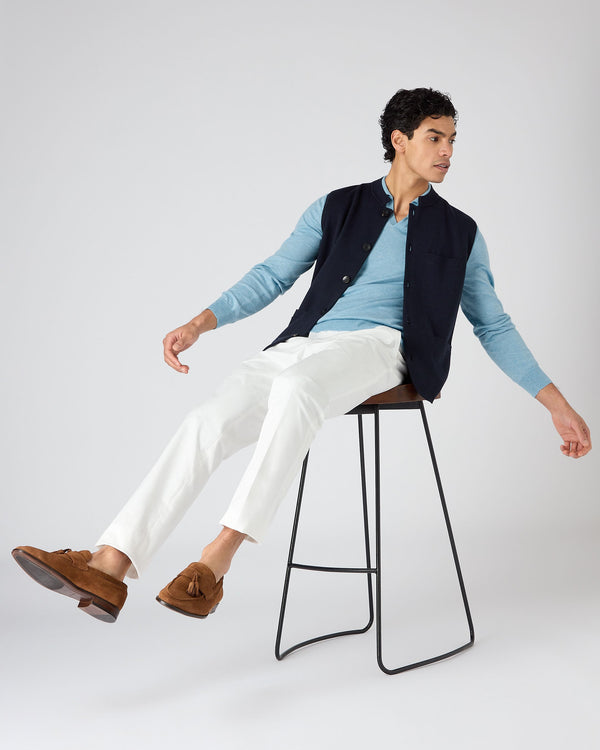 N.peal Men's Padstow Cotton Cashmere Polo Shirt In Cornflower Blue