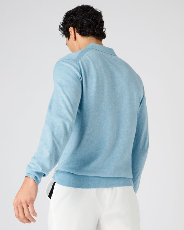 N.peal Men's Padstow Cotton Cashmere Polo Shirt In Cornflower Blue