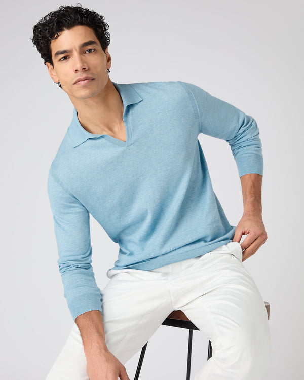 n.peal Men's Padstow Cotton Cashmere Polo Shirt In Cornflower Blue