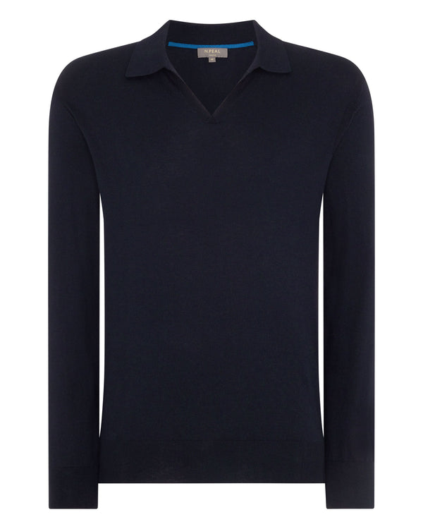 N.peal Men's Padstow Cotton Cashmere Polo Shirt In Navy Blue