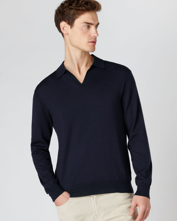 n.peal Men's Padstow Cotton Cashmere Polo Shirt In Navy Blue