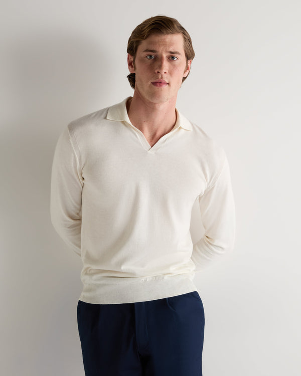 n.peal Men's Padstow Cotton Cashmere Polo Shirt In New Ivory White