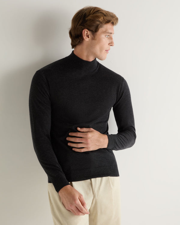 n.peal Men's Pimlico Fine Gauge Cashmere Turtle Neck Sweater In Dark Charcoal Grey