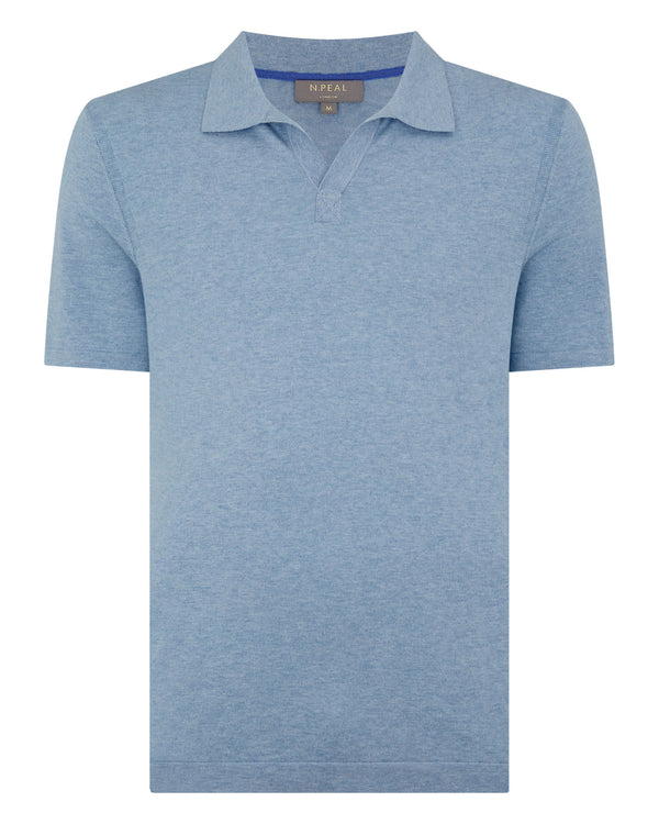 N.peal Men's Polo Cotton Cashmere T-Shirt In Cornflower Blue