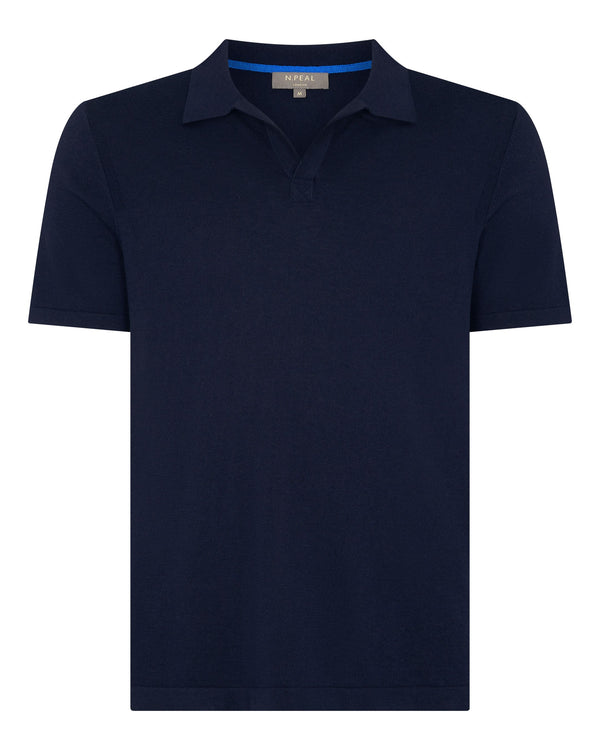 N.peal Men's Polo Cotton Cashmere T-Shirt In Navy Blue