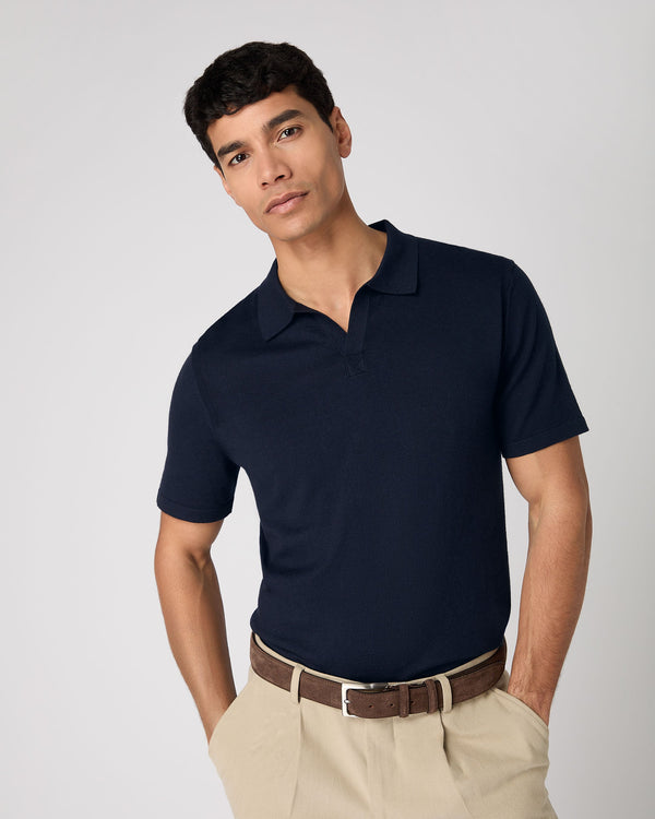 n.peal Men's Polo Cotton Cashmere T-Shirt In Navy Blue
