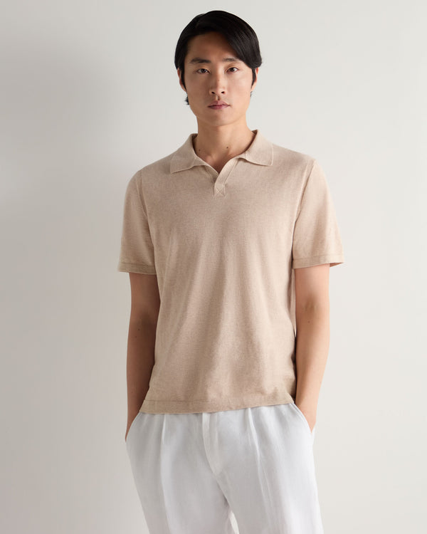 n.peal Men's Polo Cotton Cashmere T-Shirt In Sandstone Brown