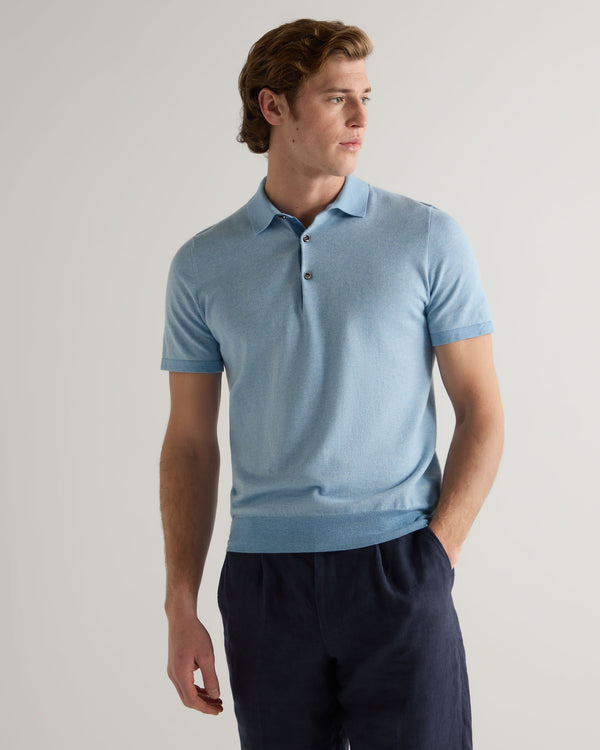 n.peal Men's Polzeath Cotton Cashmere Birdseye T-Shirt In Cornflower Blue