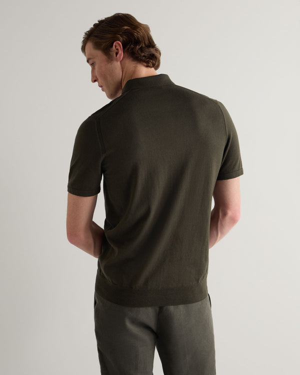 N.peal Men's Polzeath Cotton Cashmere Polo T-Shirt In Arabica Khaki Green