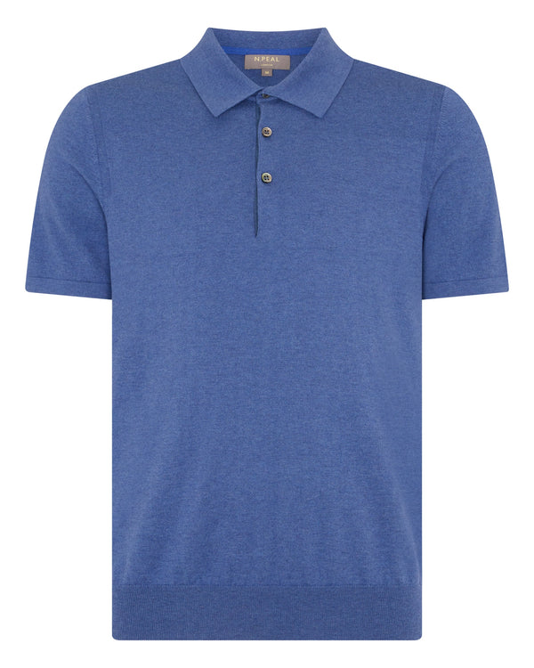 N.peal Men's Polzeath Cotton Cashmere Polo T-Shirt In Denim Blue