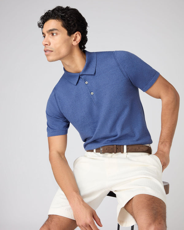 n.peal Men's Polzeath Cotton Cashmere Polo T-Shirt In Denim Blue