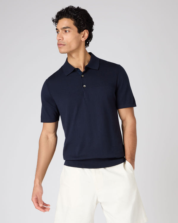 n.peal Men's Polzeath Cotton Cashmere Polo T-Shirt In Navy Blue
