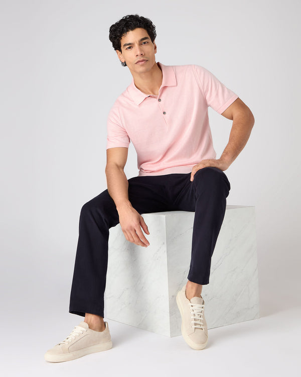 N.peal Men's Polzeath Cotton Cashmere Polo T-Shirt In Spring Pink