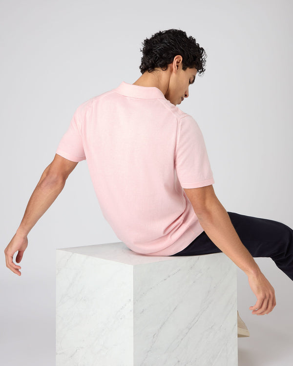 N.peal Men's Polzeath Cotton Cashmere Polo T-Shirt In Spring Pink