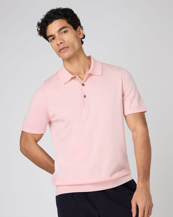 n.peal Men's Polzeath Cotton Cashmere Polo T-Shirt In Spring Pink