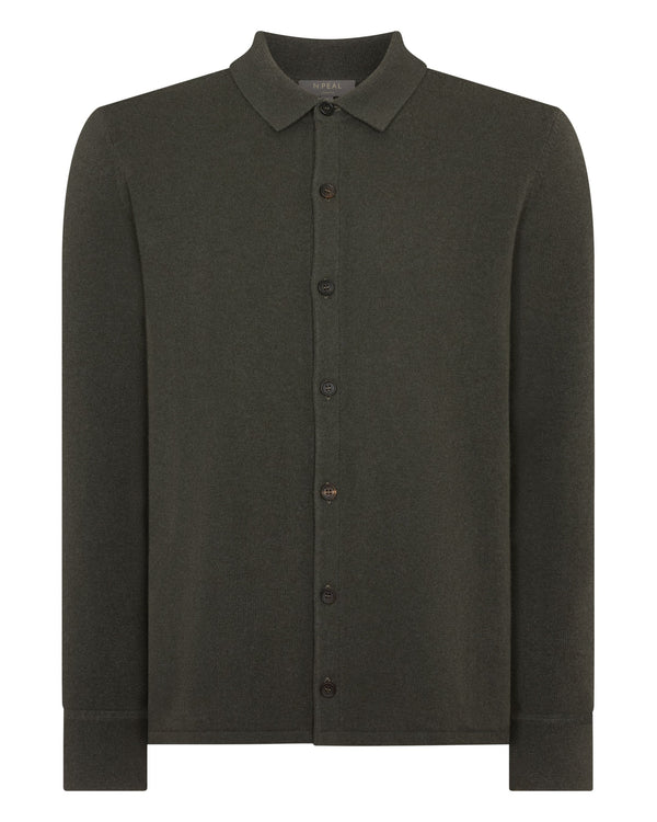N.peal Men's Putney Cashmere Polo Shirt In Arabica Khaki Green