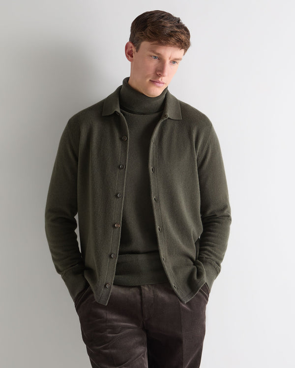 n.peal Men's Putney Cashmere Polo Shirt In Arabica Khaki Green