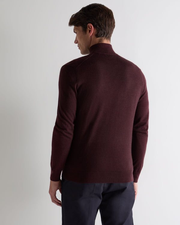 N.peal Men's Regent Fine Gauge Cashmere Half Zip Sweater In Claret Red