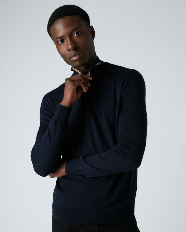 n.peal Men's Regent Fine Gauge Cashmere Half Zip Sweater In Navy Blue