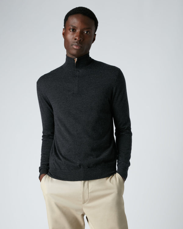 n.peal Men's Regent Fine Gauge Cashmere Half Zip Sweater In Dark Charcoal Grey