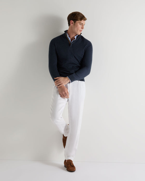 N.peal Men's Regent Fine Gauge Cashmere Half Zip Sweater In Indigo Blue