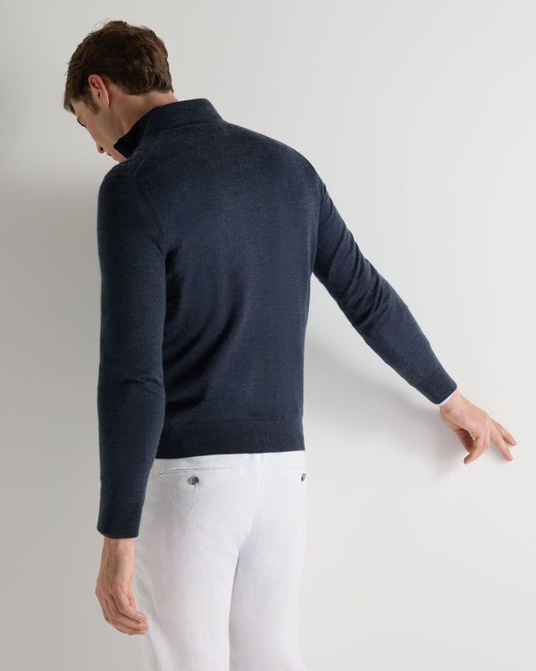 N.peal Men's Regent Fine Gauge Cashmere Half Zip Sweater In Indigo Blue