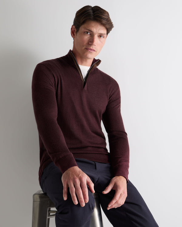 n.peal Men's Regent Fine Gauge Cashmere Half Zip Sweater In Claret Red
