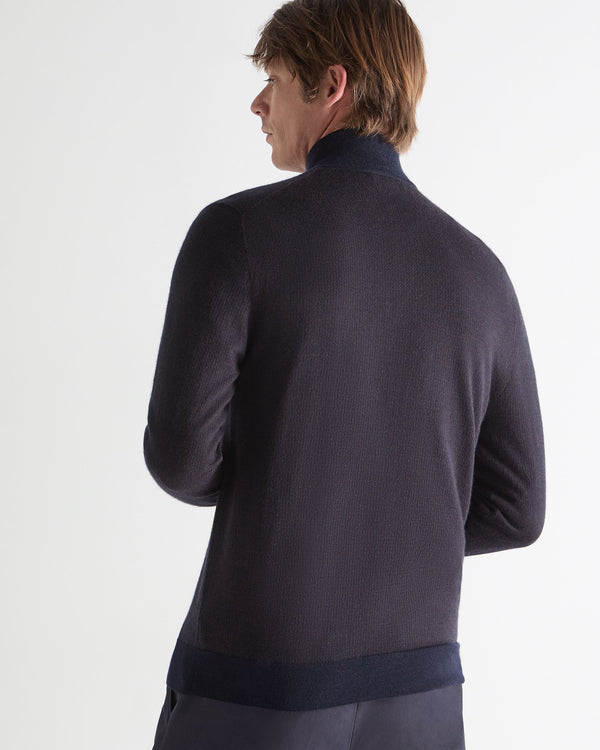 N.peal Men's Regent Houndstooth Fine Gauge Cashmere Half Zip Sweater In Navy Blue