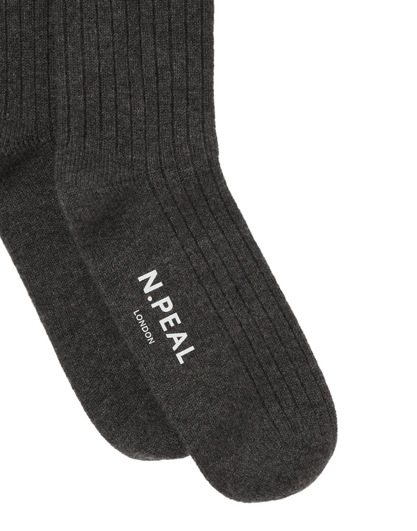 N.peal Men's Rib Cashmere House Socks In Dark Charcoal Grey