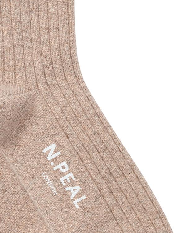 N.peal Men's Rib Cashmere House Socks In Oatmeal Brown