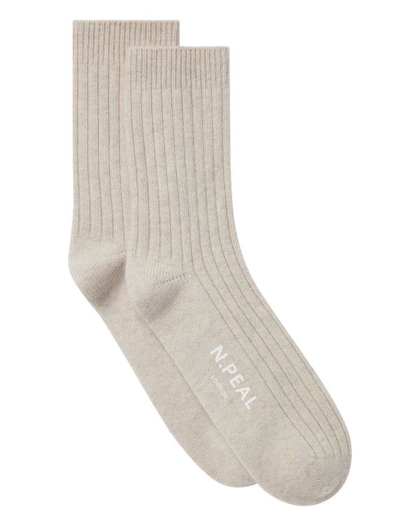 n.peal Men's Rib Cashmere House Socks In Pebble Grey