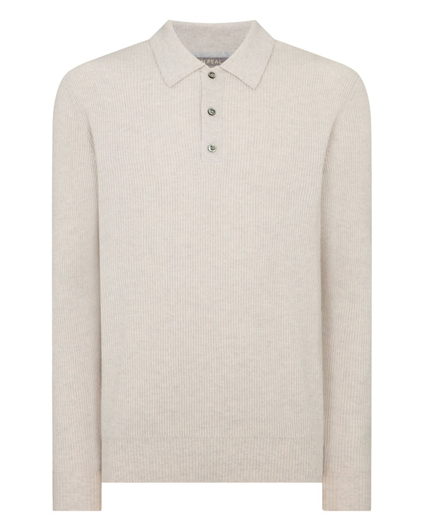 N.peal Men's Ribbed Cashmere Polo Top In Pebble Grey