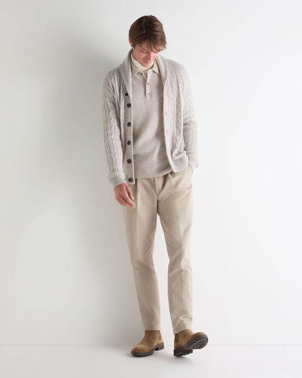 N.peal Men's Ribbed Cashmere Polo Top In Pebble Grey