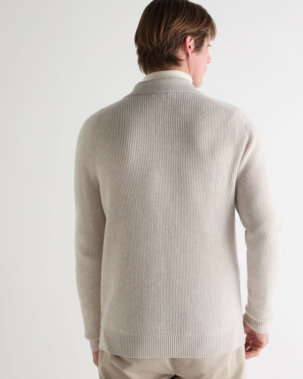 N.peal Men's Ribbed Cashmere Polo Top In Pebble Grey