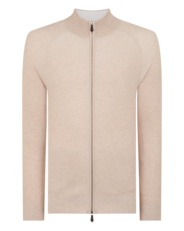N.peal Men's Ribbed Full Zip Cotton Cashmere Sweater In Sandstone Brown