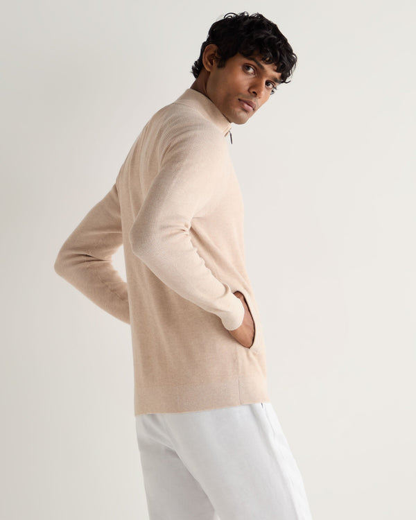 N.peal Men's Ribbed Full Zip Cotton Cashmere Sweater In Sandstone Brown