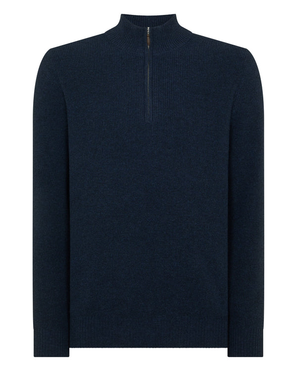 N.peal Men's Ribbed Half Zip Cashmere Sweater In Indigo Blue